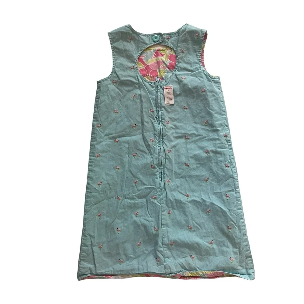 Gymboree Girls Size 10 Tank‎ Dress Pastel Reversible Floral Flamingo 100% Cotton
